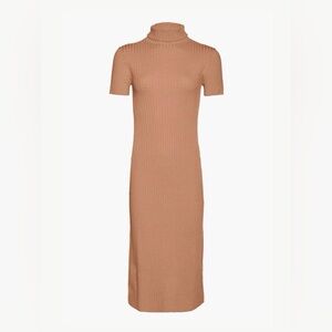 STAUD Camel Wool Blend Mock Neck Ribbed Sweater Dress - M